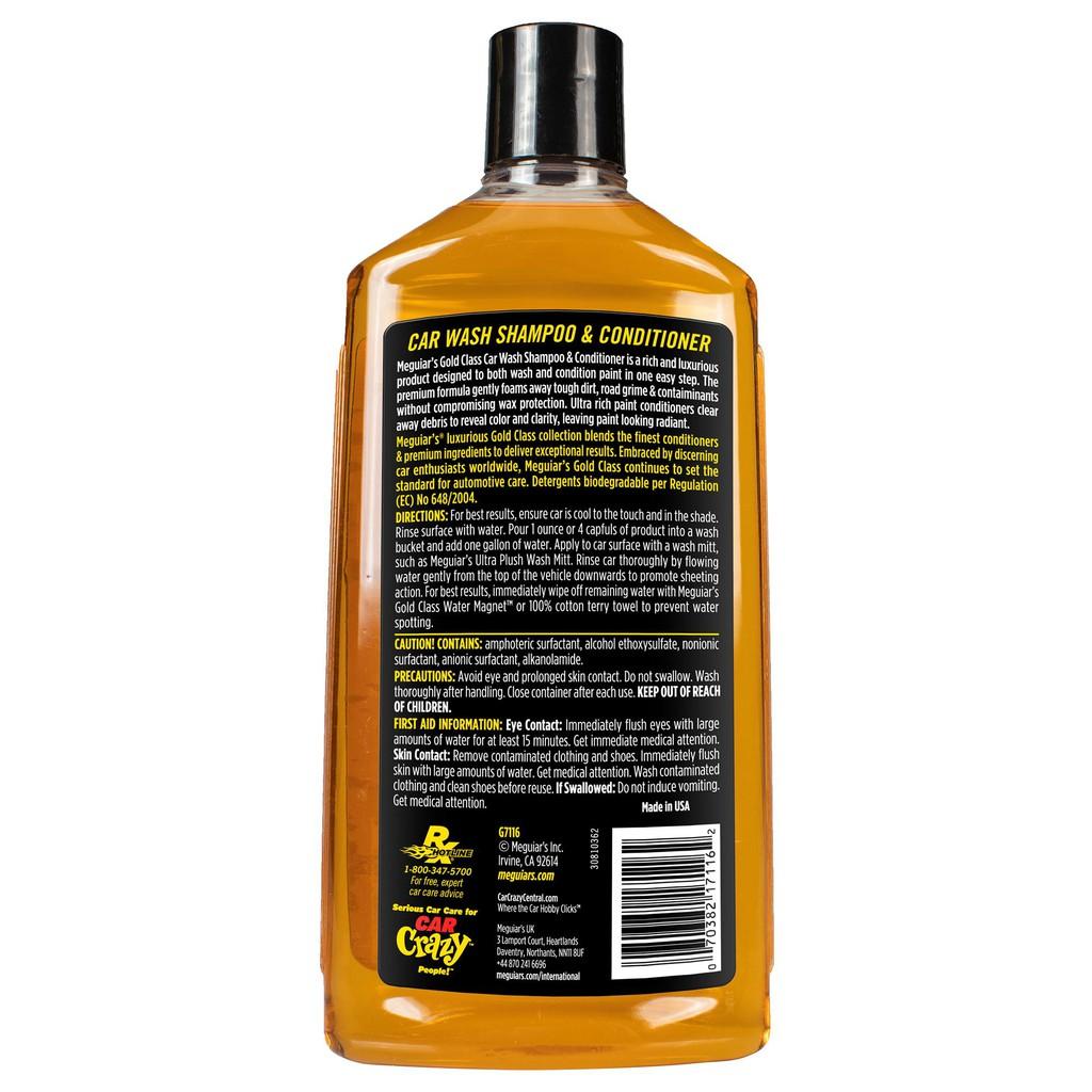 Meguiar's Xà phòng rửa xe có thành phần dưỡng dòng Gold Class - Gold Class Car Wash Shampoo &amp; Conditioner, G7116, 473ML