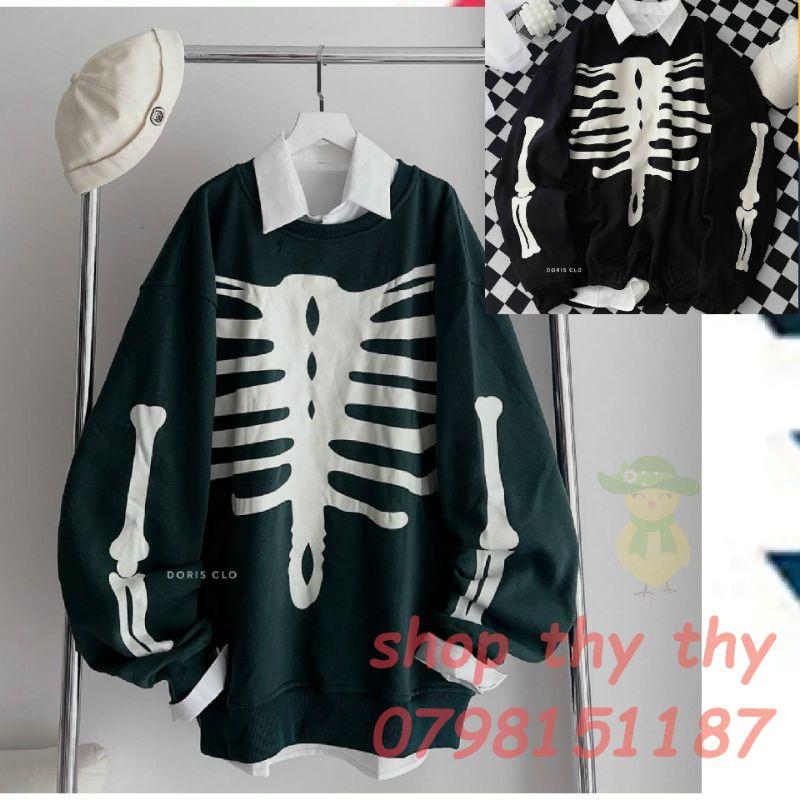 Áo sweater bộ xương the white_Mẫu Áo khoác nỉ chùm đầu form rộng giữ ấm kiểu bomber ullzang unisex nam nữ