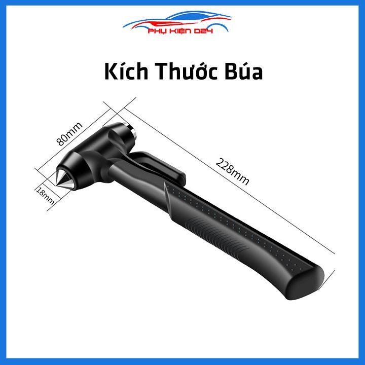 Búa thoát hiểm ô tô hai màu đen/đỏ siêu chắc chắn 2 trong 1 kèm giá treo búa