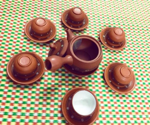 Bộ ấm chén quai ngang gốm cổ truyền Bát Tràng