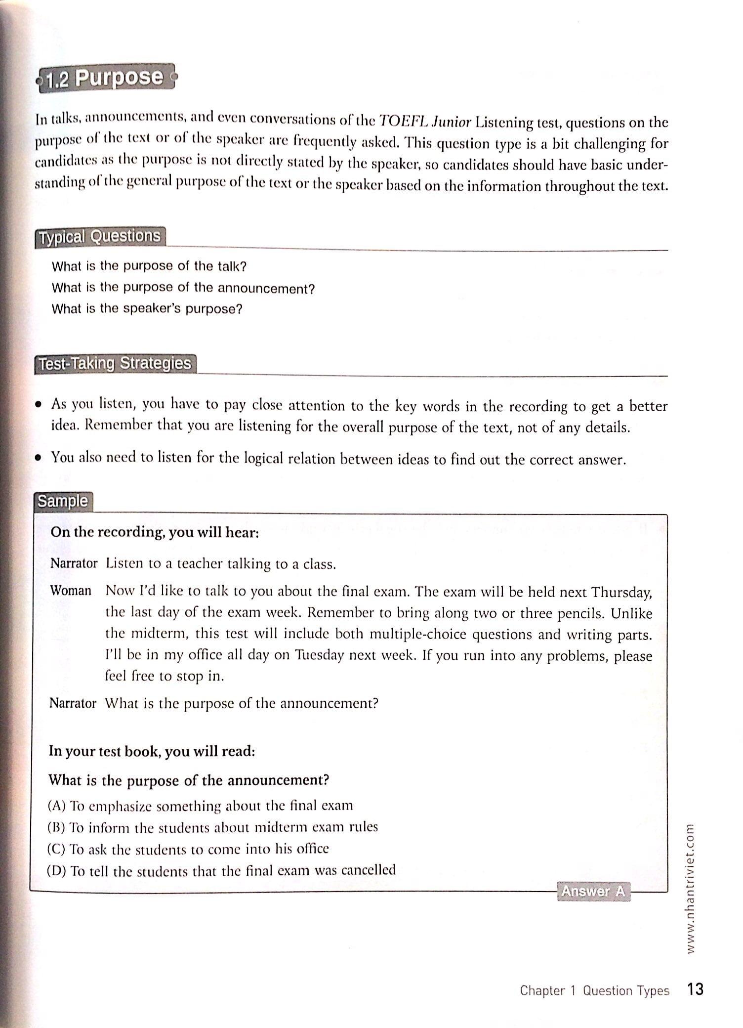 Sách TOEFL Junior Listening (Kèm CD)