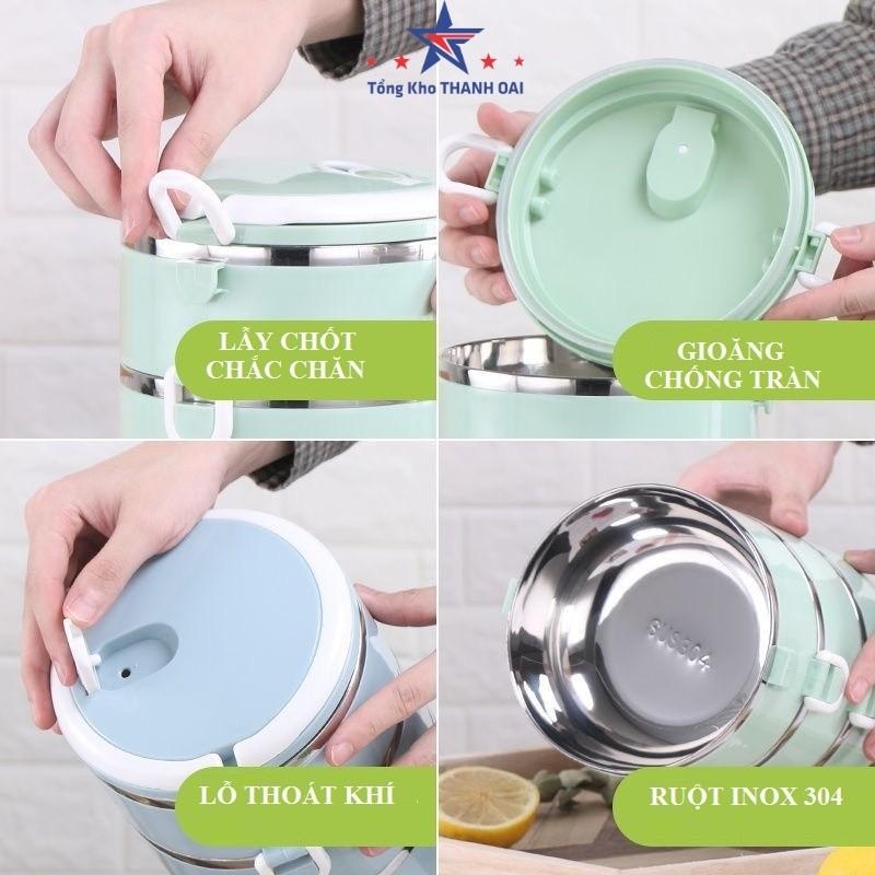 Hộp đựng cơm, Hộp đựng thực phẩm, Cặp lồng cơm giữ nhiệt Lúa Mạch Ruột Inox Chất Lượng Số 1 4 tầng