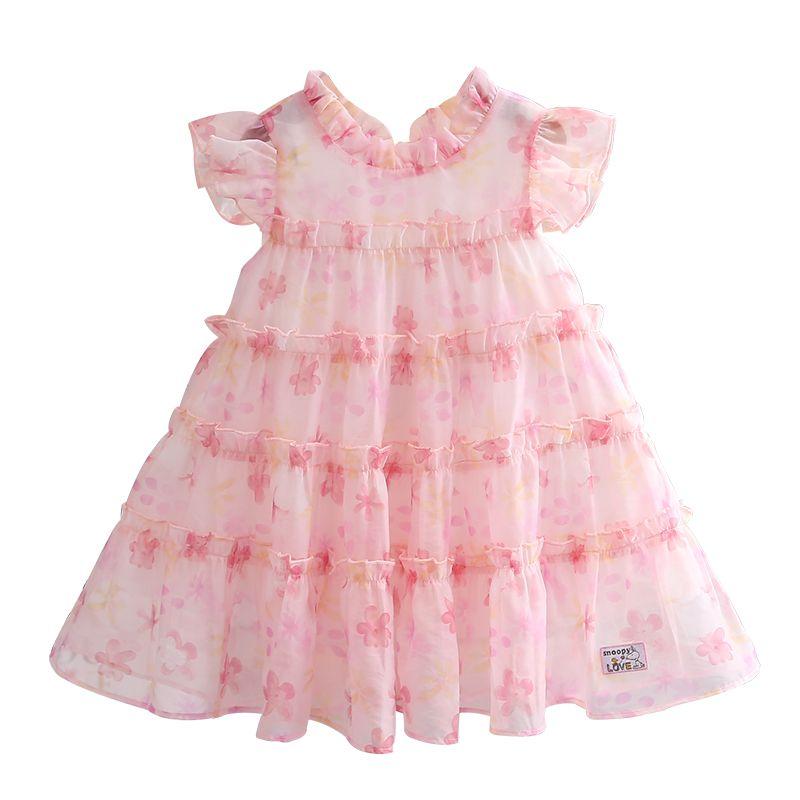 CHENGRUI Snoopy cô gái đầm mùa hè chiffon váy bé gái đầm hoa đầm công chúa trẻ em váy