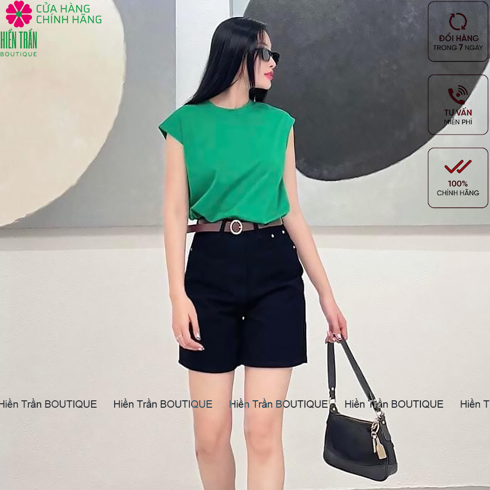 Áo phông nữ Hiền Trần BOUTIQUE cổ tròn tay hến form đẹp thun trơn co giãn tốt màu đen trắng thời trang basic