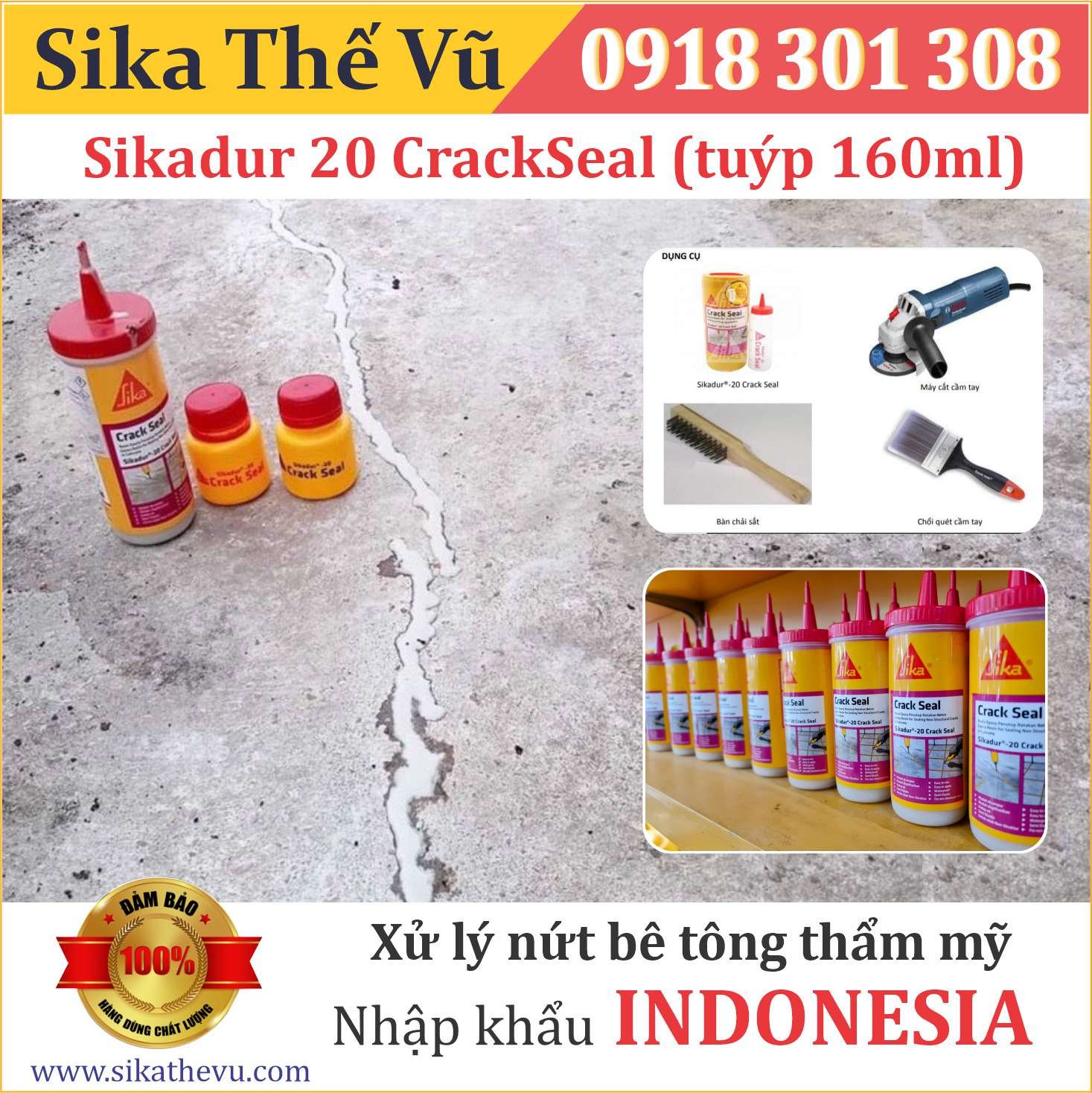 Xử lý thẩm mỹ nứt bê tông - Sikadur 20 CrackSeal (tuýp 160ml)