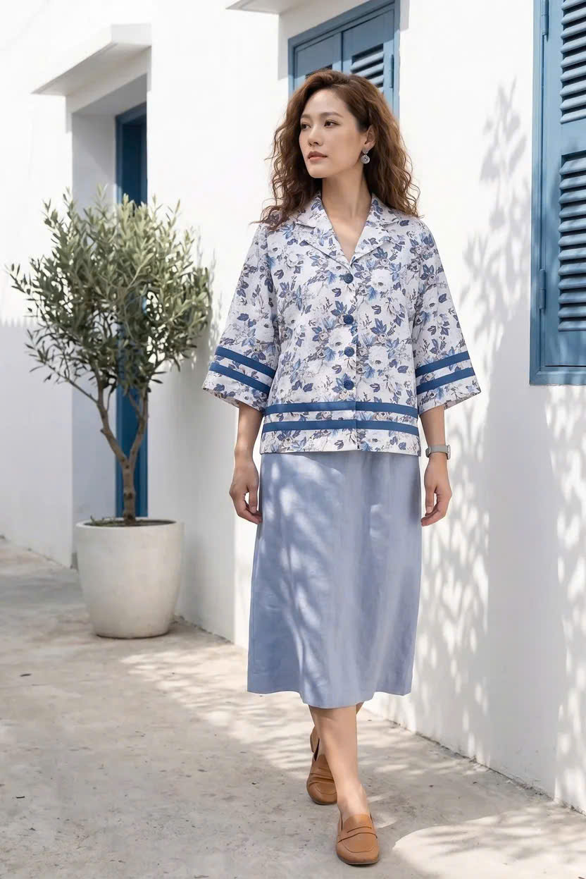 Áo Kiểu Vintage Cổ Ve Linen Hoa Mẫu Đơn Top252 Thời trang Hity