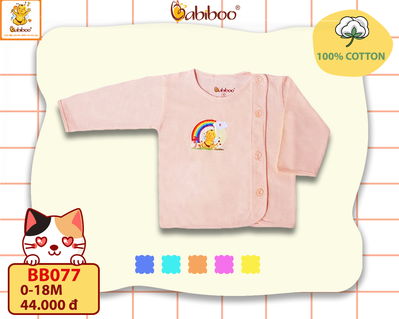 Áo sơ sinh cho bé Babiboo áo tay dài trơn màu vải cotton mềm mịn BB77