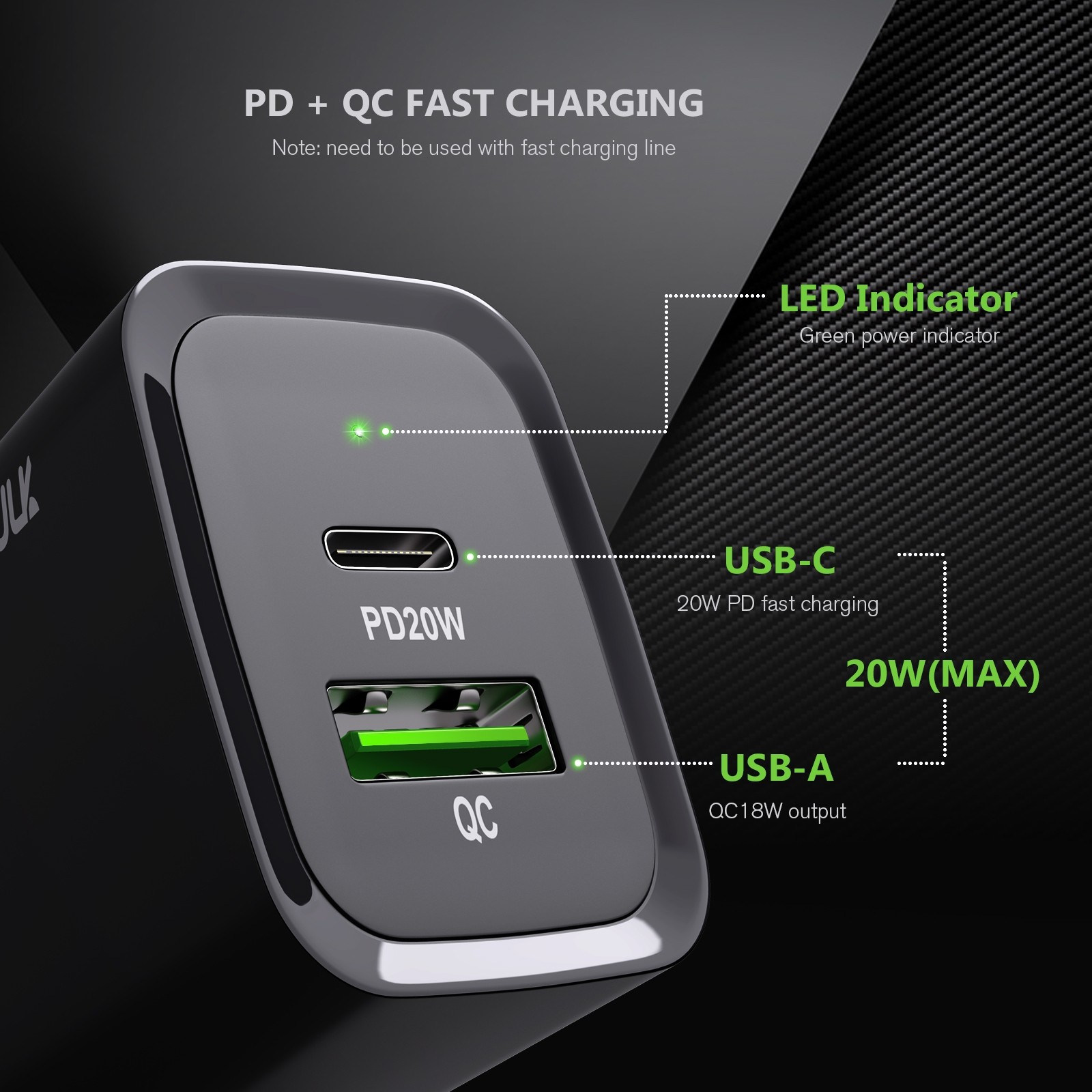 Củ Sạc Nhanh PD 18W/20W (Type-C)/ QC3.0 (USB Quick Charger) 2 cổng Power dành cho Iphone/ Ipad/ Samsung/Oppo/Xiaomi - Hàng Nhập Khẩu