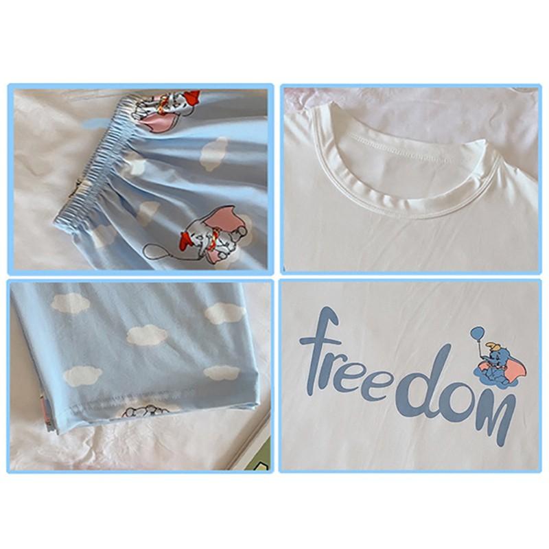 Bộ đồ ngủ dáng rộng phối hình hoạt hoạ phong cách Hàn Quốc mùa hè hợp thời trang cho nữ