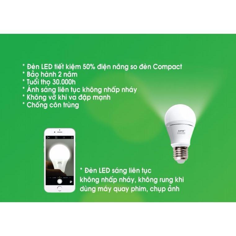 Bóng led bulb 3W cao cấp MPE LBD-3 ( tiêu chuẩn Châu Âu ). Chất liệu nhựa PC cao cấp chống va đập chịu nhiệt và truyền dẫn ánh sáng tốt