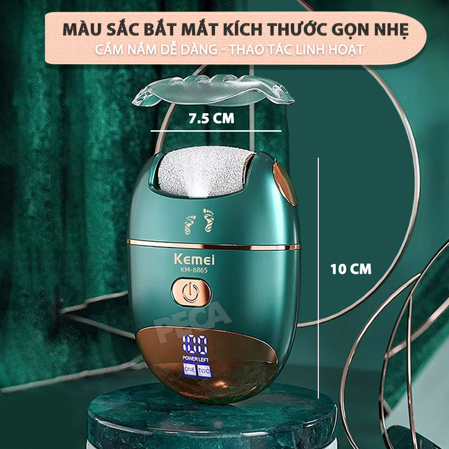 Máy chà gót chân 3in1 Kemei KM-6865 điều chỉnh 2 mức tốc độ, màn hình LED tiện lợi - Chính hãng