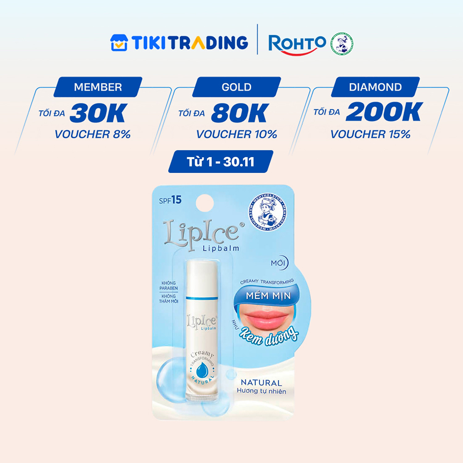 Son dưỡng môi không màu chuyển kem mịn LipIce Creamy Hương Tự Nhiên (Natural) 3.3g