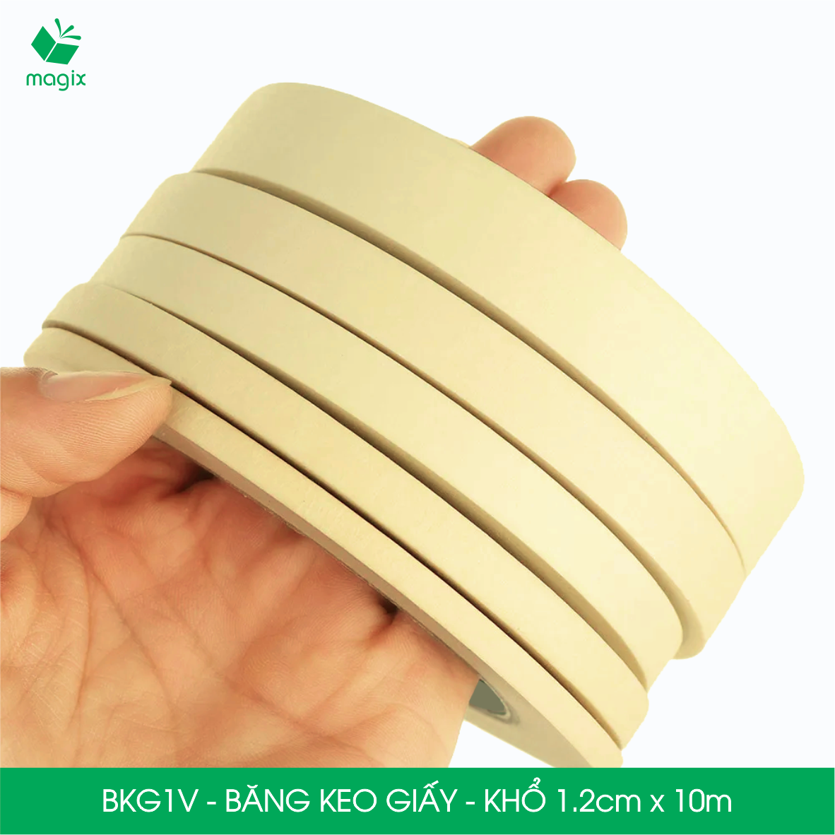 BKG1V - Block 24 cuộn băng keo giấy khổ 1.2cm x 10m - Băng dính giấy viết được, chặn màu sơn