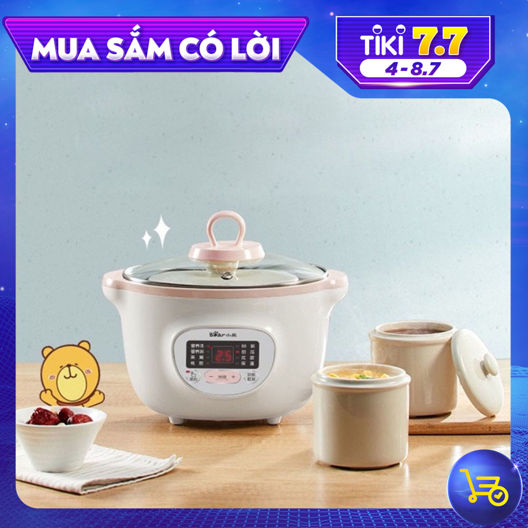 NỒI NẤU CHÁO, NINH HẦM CÁCH THỦY ĐA NĂNG VỪA NẤU VỪA HẤP KÈM 2 CỐC SỨ 0,5L - HÀNG CHÍNH HÃNG