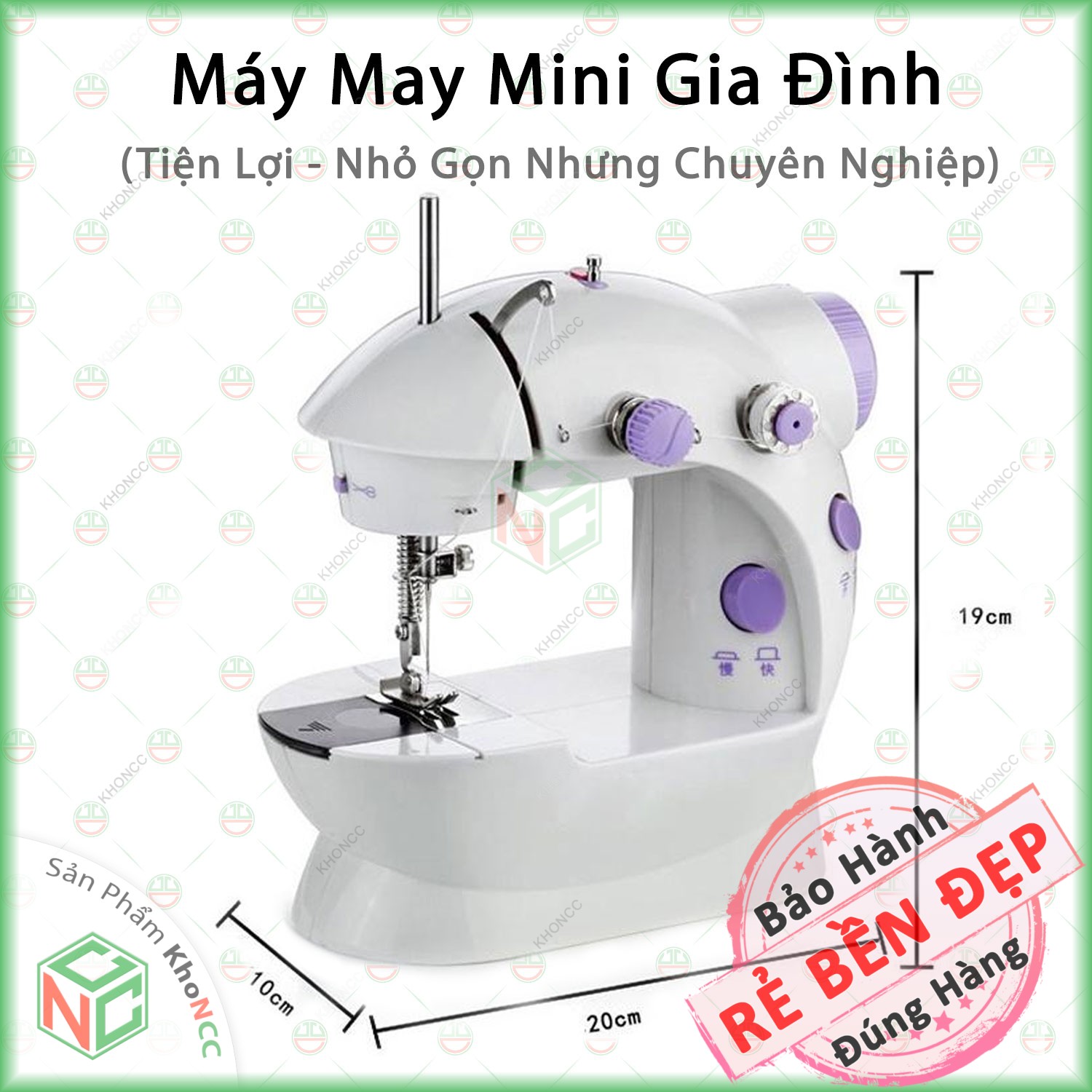 (Loại Tốt) Máy May Mini KhoNCC Hàng Chính Hãng - Dùng Trong Gia Đình Để Bàn Có Đèn Led KhoNCC-KLM-CM202-MM (Màu Trắng)