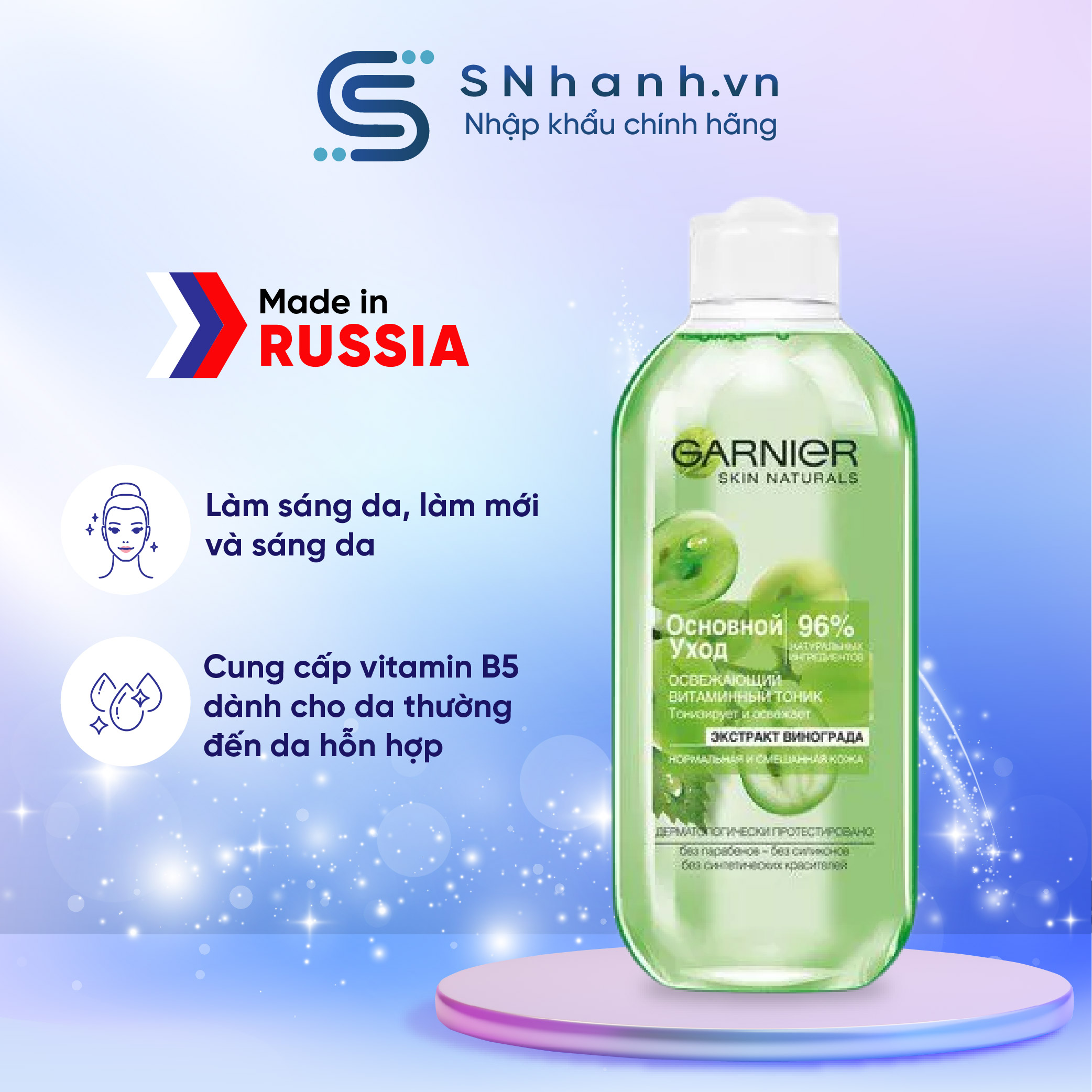 Toner Garnier nho xanh 96% tinh chất tự nhiên 200ml