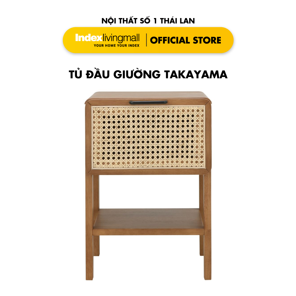 Tủ Đầu Giường TAKAYAMA Gỗ Cao Su Cao Cấp, Họa Tiết Mây Đan, Màu Gỗ Tếch, Chống Ẩm, Phong Cách Nhật Bản | Index Living Mall | Nội Thất Nhập Khẩu Thái Lan - Phân Phối Độc Quyền Tại Việt Nam