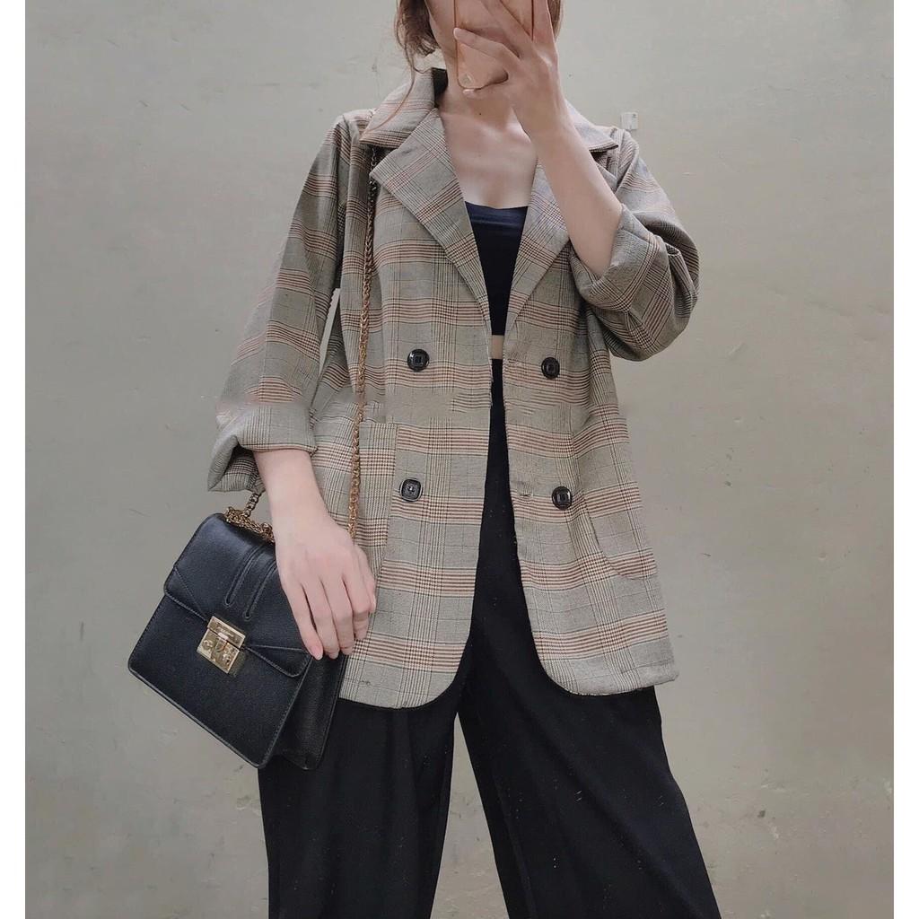 Aó Blazer kẻ nâu đậm 4 cúc