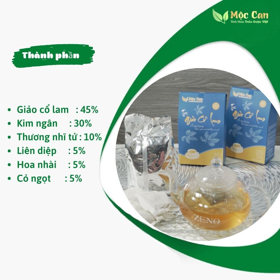 Combo 6  gói trà giảo cổ lam mộc can túi lọc Mộc Can ổn định huyết áp, hạ mỡ máu hỗ trợ ngăn ngừa xơ vữa mạch máu gói 25 túi