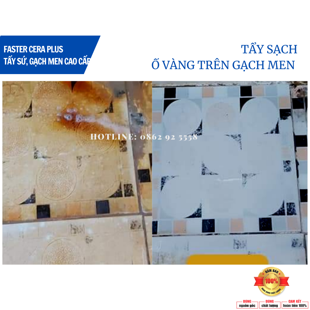 Nước Tẩy Trắng Bồn Sứ, Gạch Nhà Vệ Sinh Ố Vàng, Xỉn Màu Siêu Mạnh Faster Cera Plus 350ml