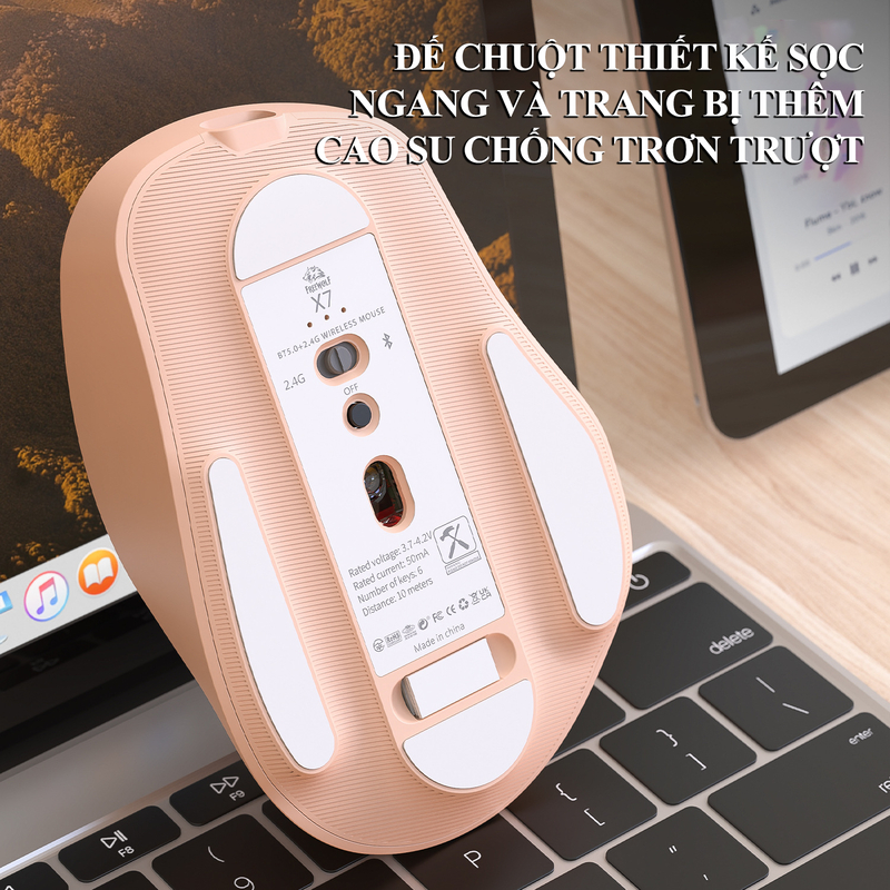 Chuột không dây pin sạc Vinetteam X7 kết nối 2 chế độ Bluetooth, Wireless  dùng cho mọi thiết bị máy tính, Laptop - hàng chính hãng