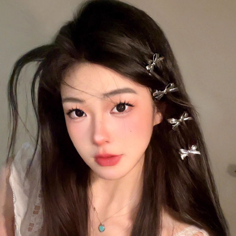 Bộ 2 chiếc kẹp tóc nơ kim loại họa tiết ánh kim xinh xắn, kẹp mái cho bé