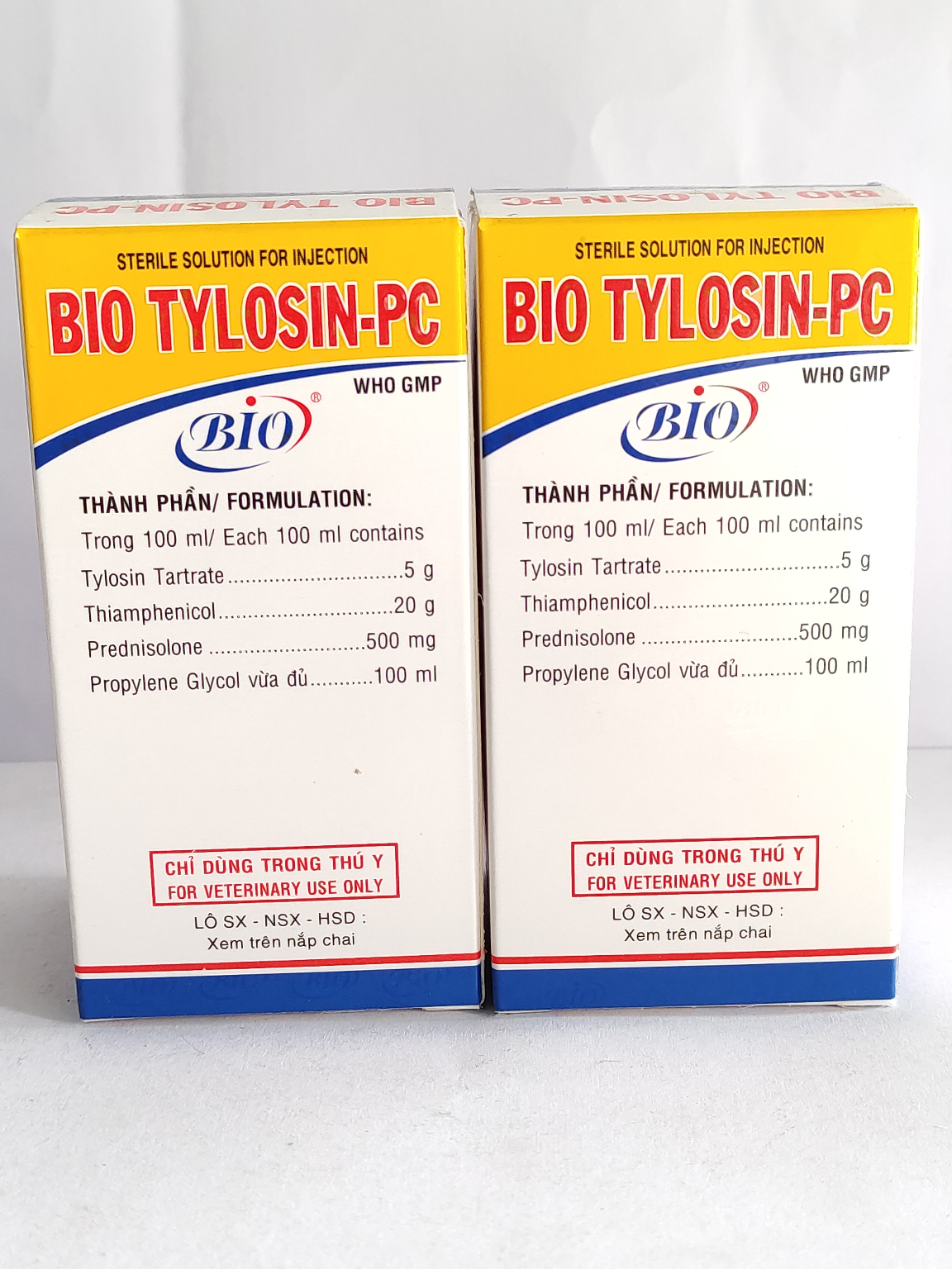 BIO TYLOSIN PC 100ml Dung dịch tiêm vô trùng chuyên viêm phổi, thở khó, nhiễm trùng đường hô hấp, CRD trên gà, khẹc vịt