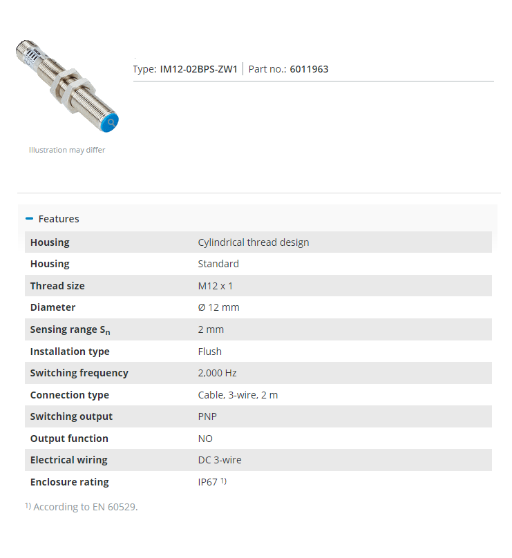 Cảm biến / Sensor Sick IM12-02BPS-ZW1