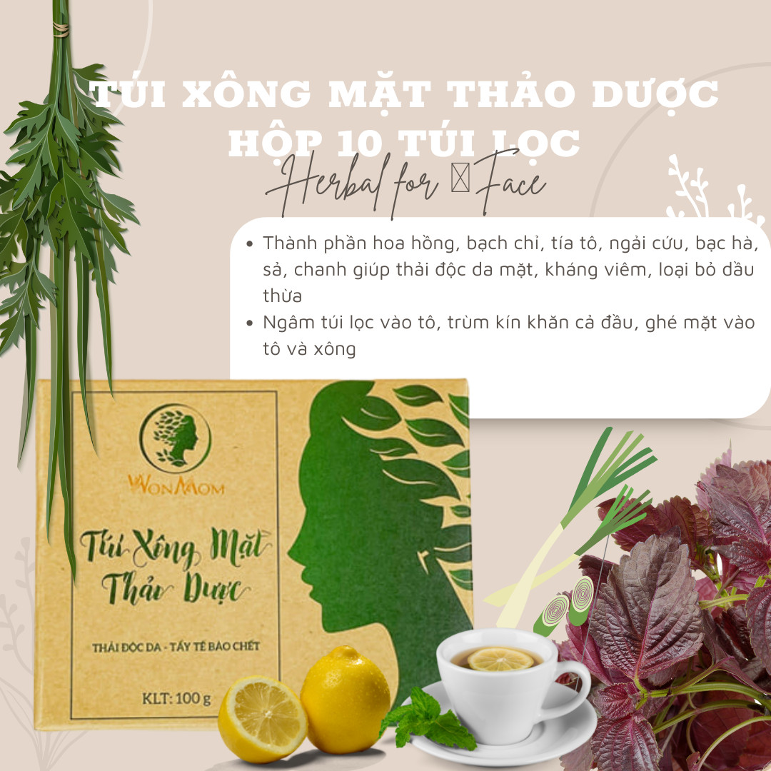 Túi xông mặt thảo dược Wonmom - thải độc da , tẩy tế bào chết 100gr - Việt Nam