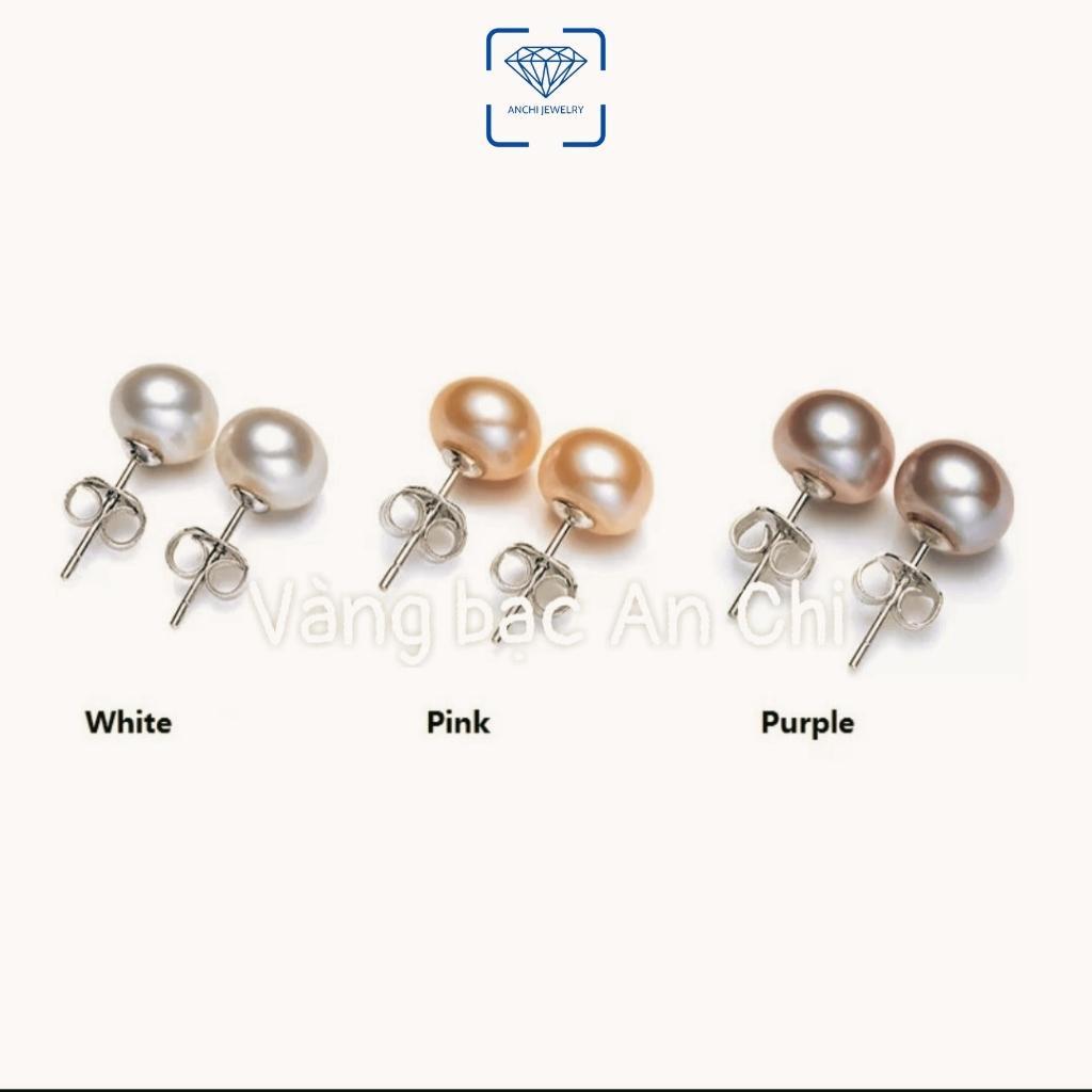 Bông tai nụ trai chốt bạc thanh lịch thời trang, trang sức Anchi jewelry