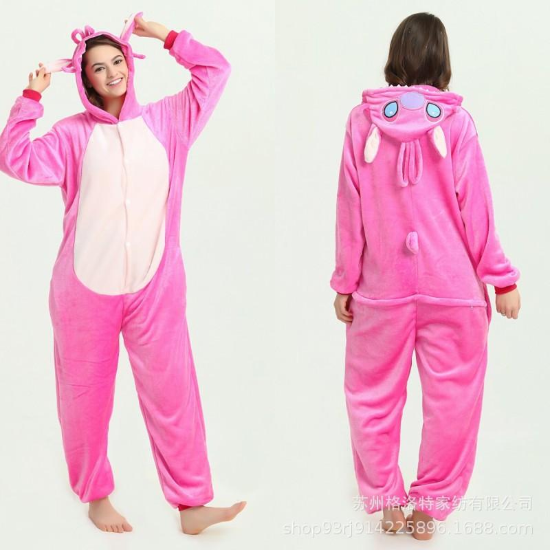 Bộ Đồ thú pikachu hồng liền thân lông mịn Pijama dành Cho Người Lớn và Trẻ Em kiểu dáng Động Vật Hoạt Hình Cosplay