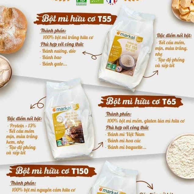 Bột mì trắng đa dụng hữu cơ T55 Markal Organic Wheat Flour 1kg