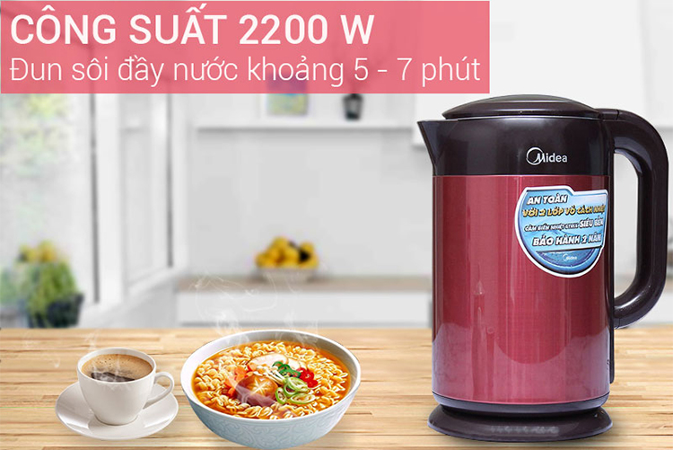 Bình Đun Siêu Tốc Midea MK-317DR (1.7L) - Đỏ - Hàng Chính Hãng