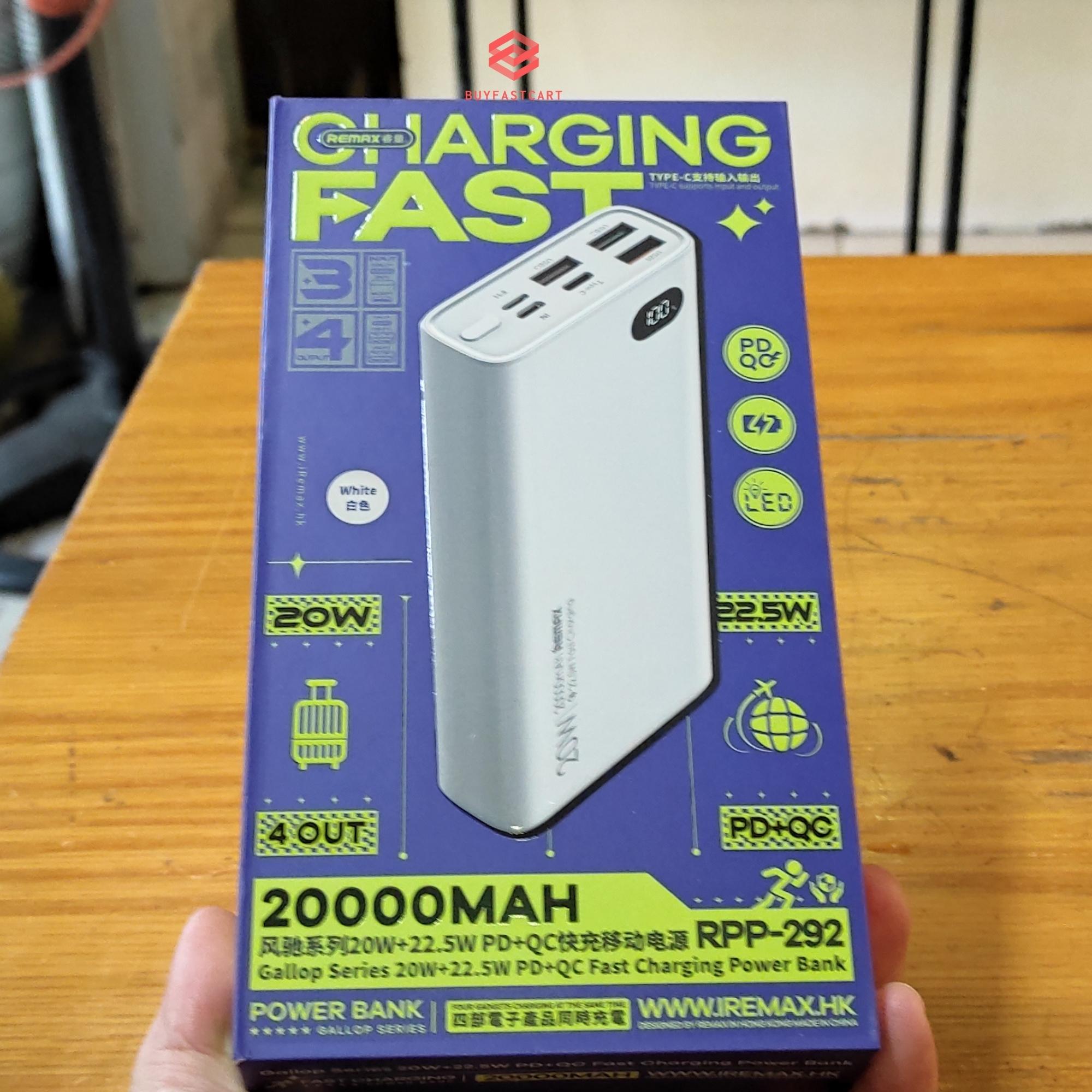 Pin sạc dự phòng nhanh 22.5w Remax RPP-292 20.000mAh QC3.0 PD - Hàng chính hãng