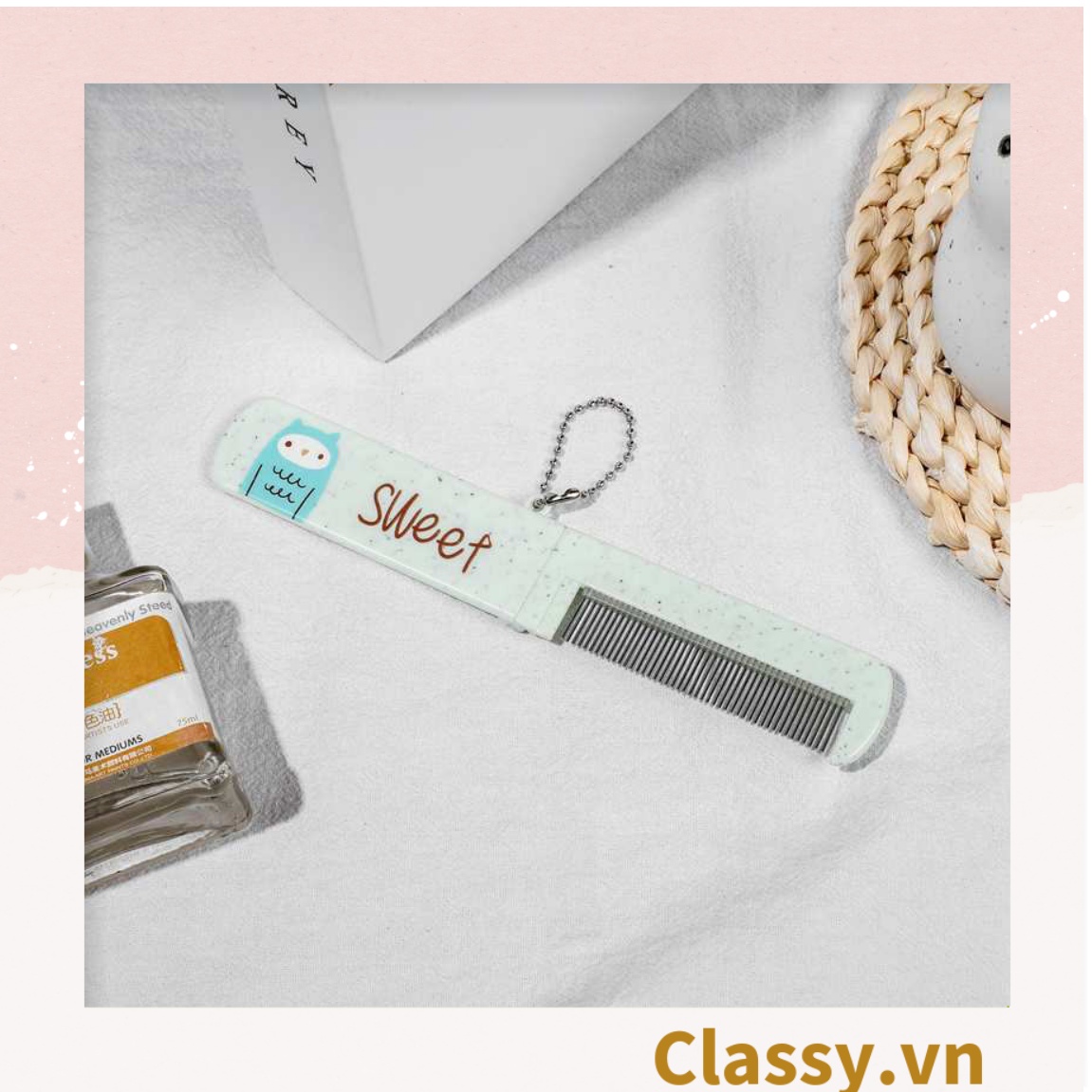 Lược Mini  Classy kèm gương có thể gấp lại, gọn nhẹ, tiện dụng, xinh xắn họa tiết động vật PK951