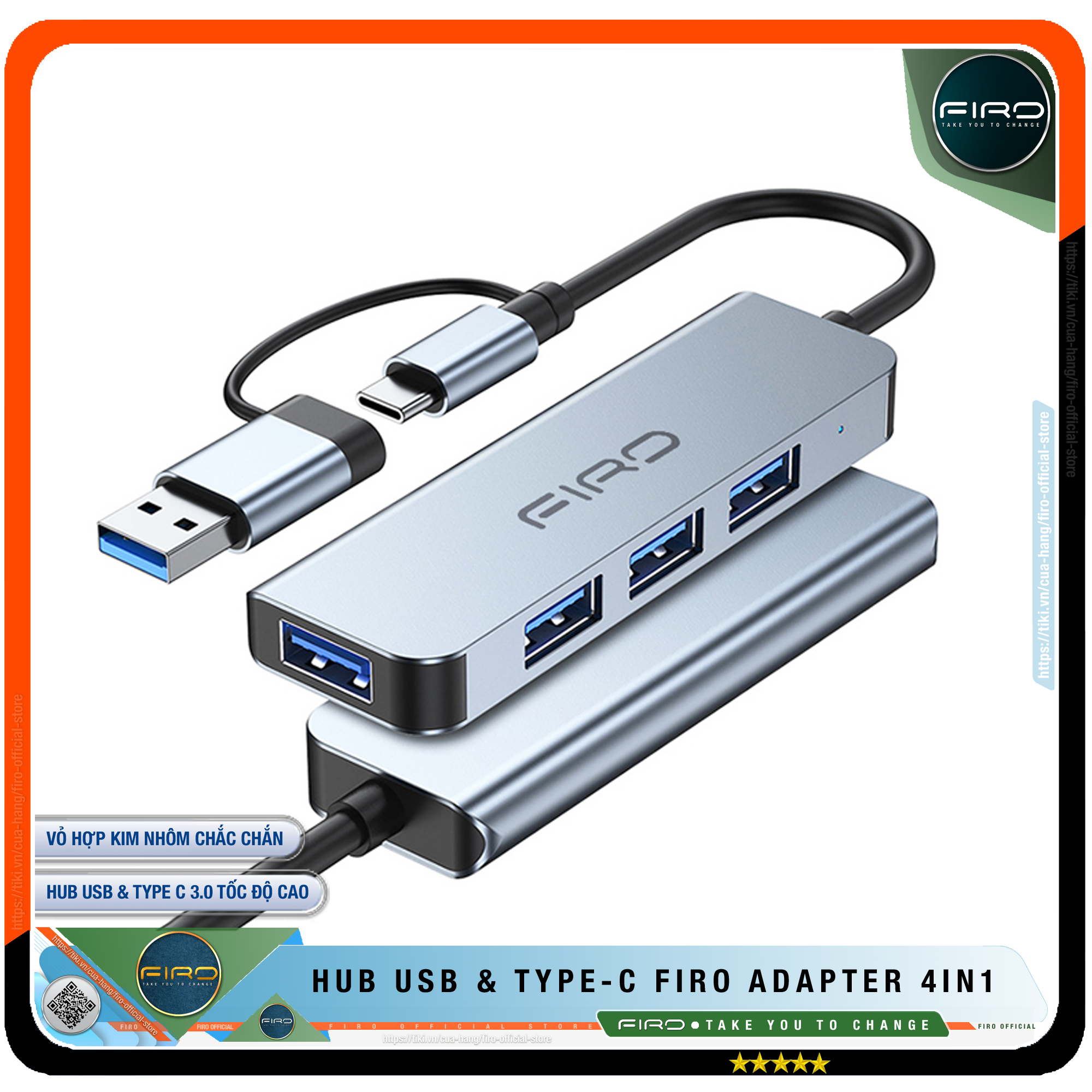 Hình ảnh Hub USB 3.0 FIRO Và Hub Type C FIRO - Bộ Chia Cổng USB FIRO - HUB Chuyển Đổi Dành Cho Laptop, PC - Hỗ Trợ Sạc Pin, Kết Nối Đa Năng Ổ Cứng , Bàn Phím, Chuột, Máy In, Thiết Bị Ổ Chia USB - FIRO Type C Adapter 4in1 - Hàng Chính Hãng