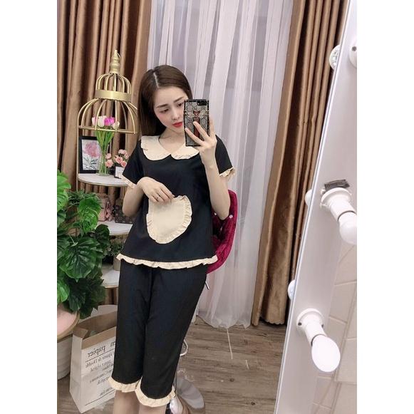 Set Bộ Mặc Nhà Nữ Pijama Lụa Tiểu Thư - Đồ Bộ Áo Tay Lỡ Phối Quần Lửng Nữ - ÁO KHOÁC THIÊN HÀ