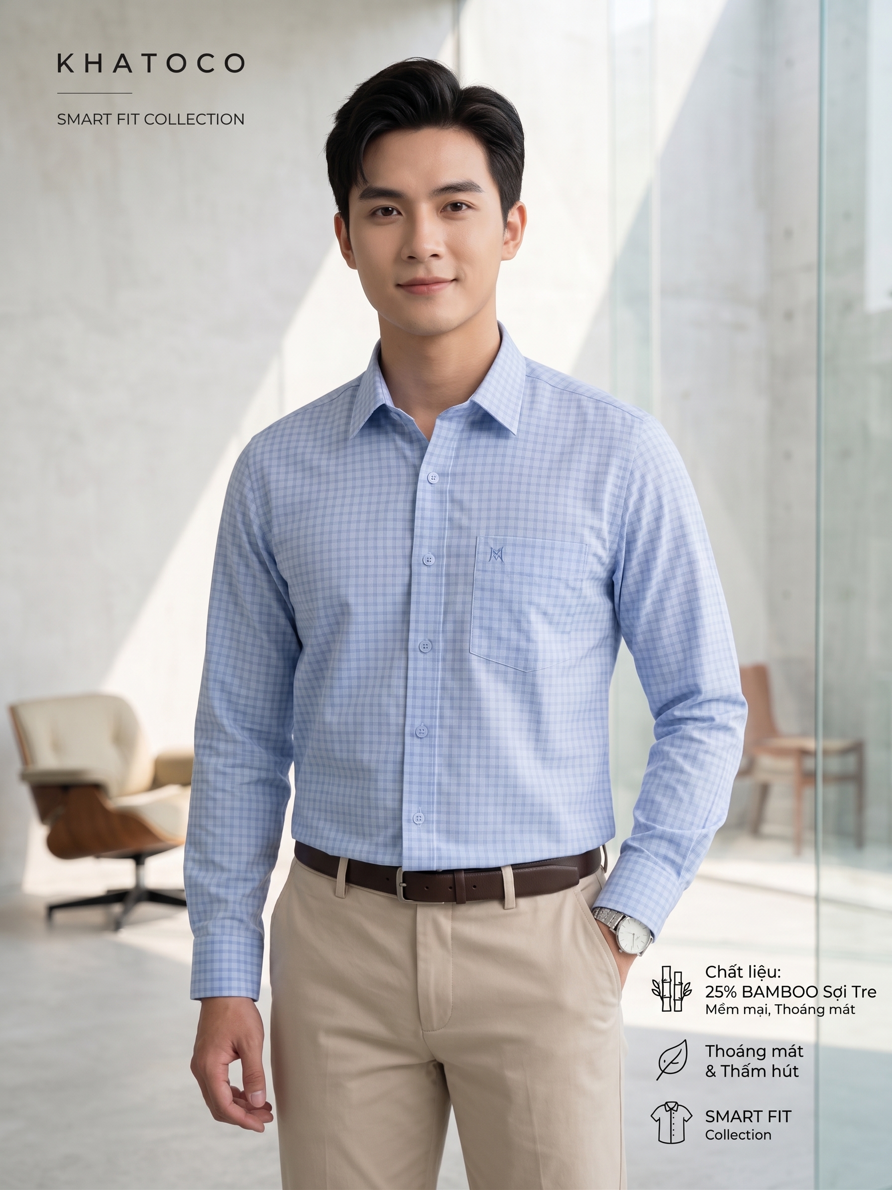 Áo sơ mi Khatoco tay dài (M,L)