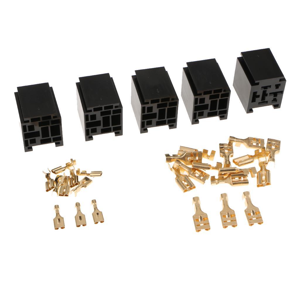 10Pcs 80A Relay Connector 5-Pin Mounting Socket + Terminals Base Holder SPST
