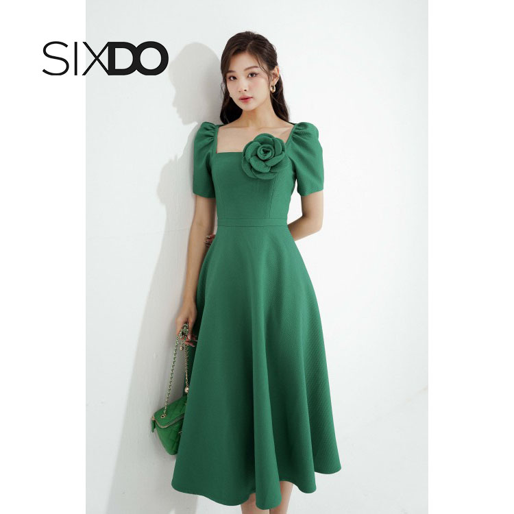 Đầm xòe midi tay bồng thời trang SIXDO
