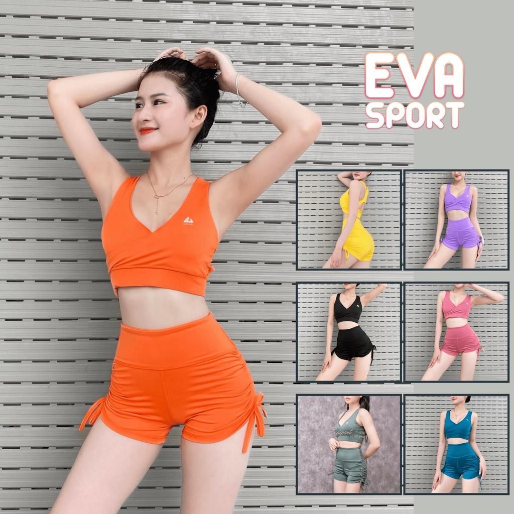 Set Bộ Đồ Tập Gym Dây Rút Đi Bơi Tập Yoga Aerobic Chạy Bộ Gồm Áo Bra Quần Đùi Dây Rút Co Giãn Tốt, Tôn Dáng Evasport