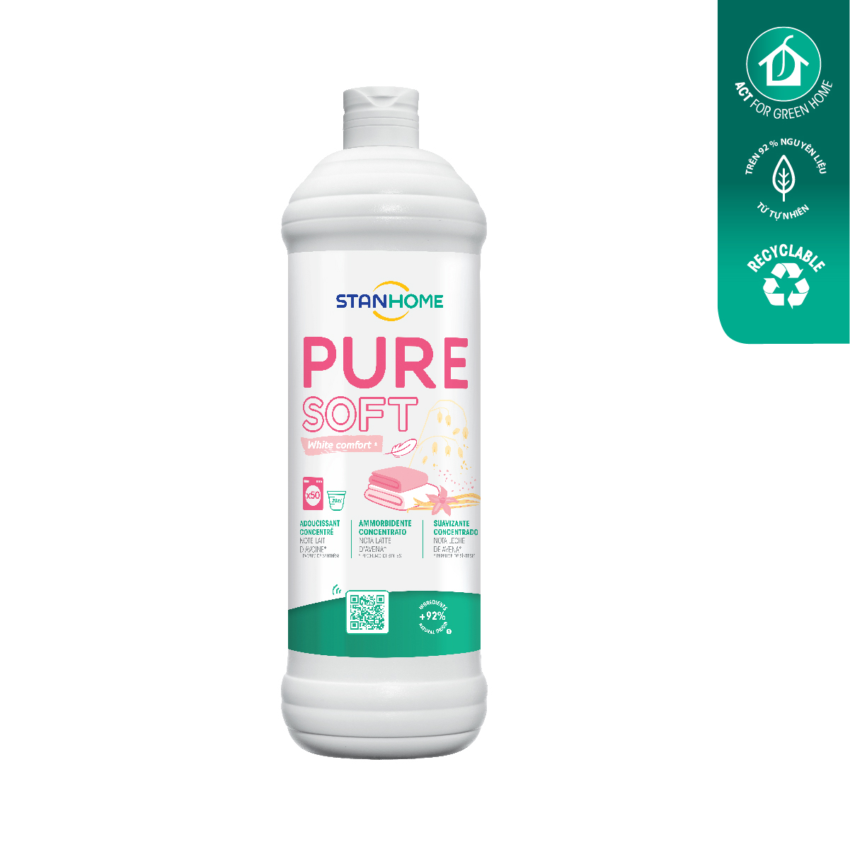 Nước xả vải hương dịu ngọt với nguyên liệu từ tự nhiên Stanhome Pure Soft White Comfort 1000ml