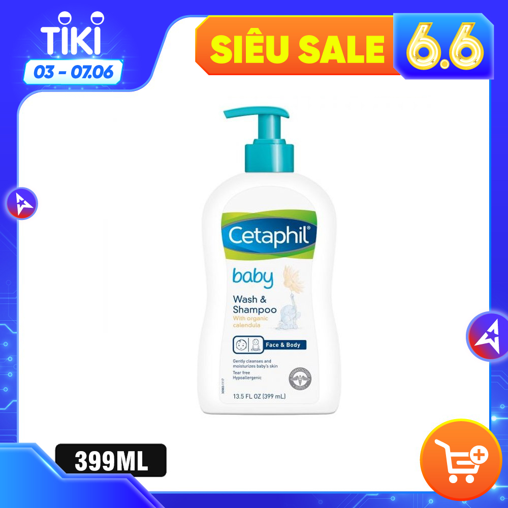 Cetaphil tắm gội hữu cơ Organic - Cetaphil Baby Wash &amp; Shampoo with Organic Calendula 399ml