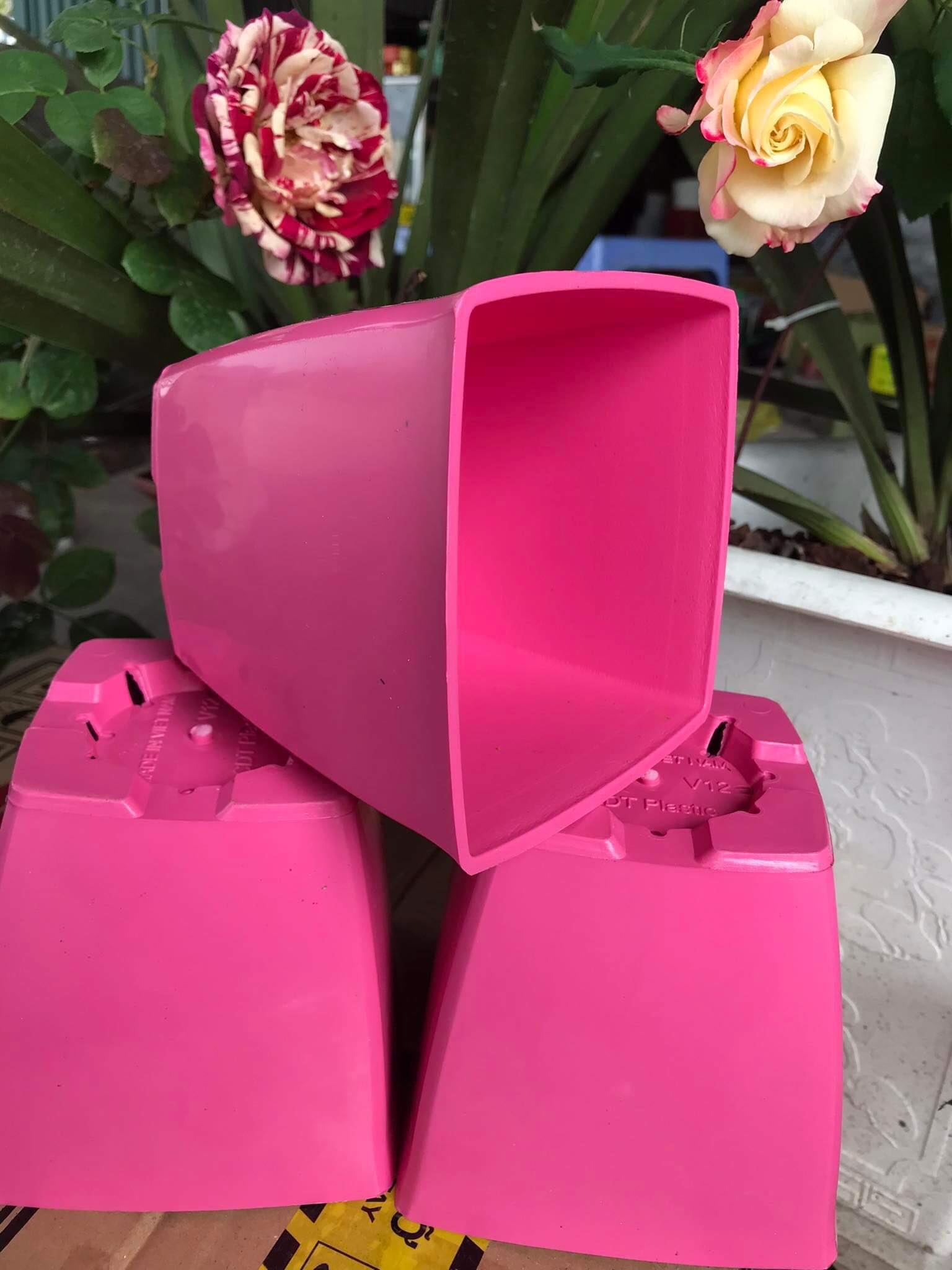 Chậu nhựa vuông V12 trồng hoa cây cảnh văn phòng hàng loại 1 KT 12x12x10cm