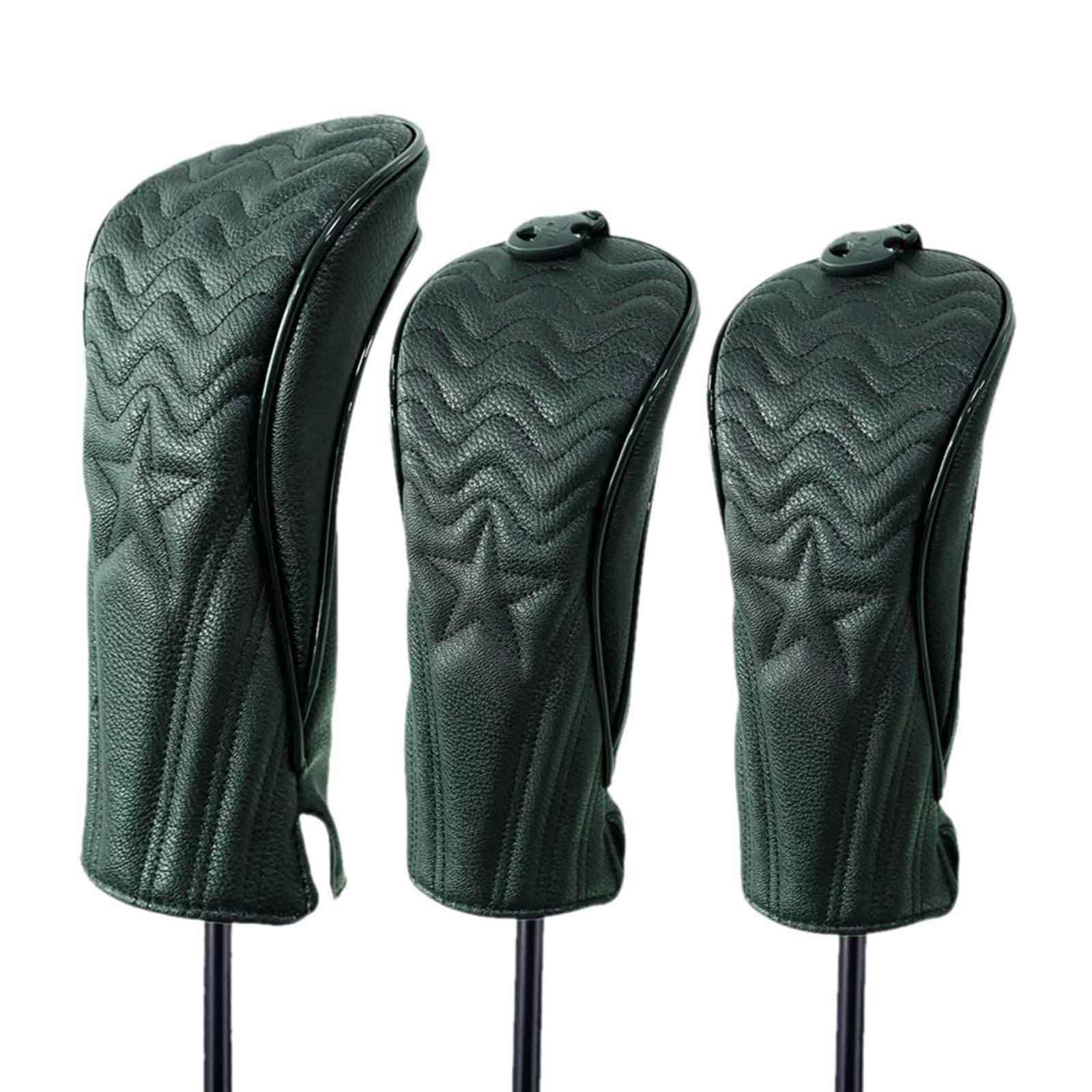 3pcs PU Leather Golf Head Cover Hybrid Driver  Headcover Long Neck