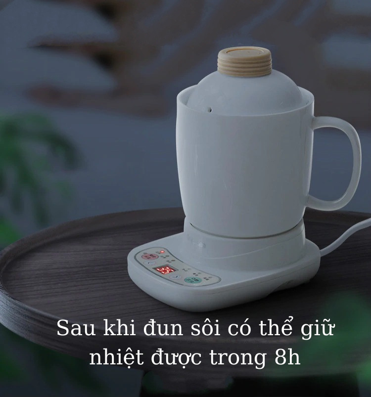 Nồi nấu điện đa năng bằng gốm sứ cao cấp TNC.01 dung tích 600ml có hẹn giờ - Nồi nấu cháo cho bé bằng sứ cao cấp (tặng kèm 3 thìa inox) - Hãng Chính Hãng