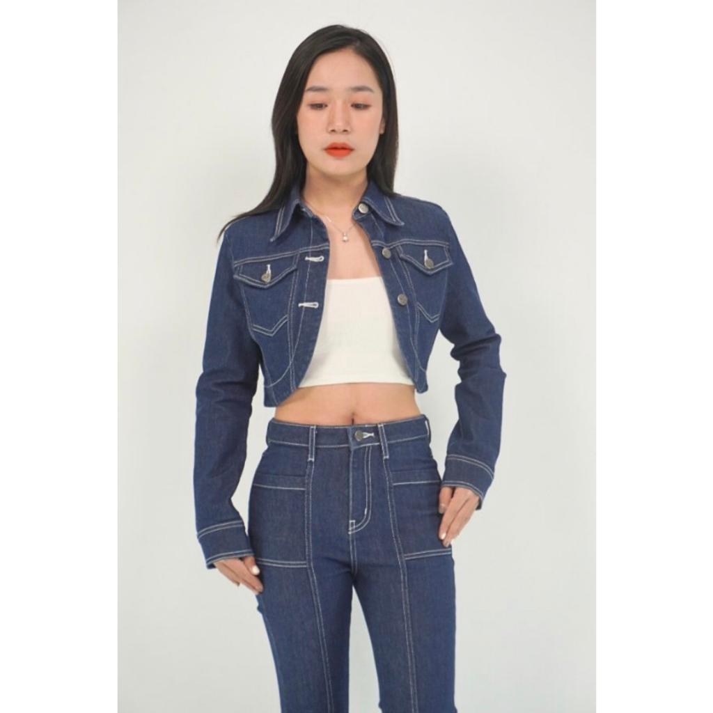 Áo khoác bò nữ CROTOP A10, Quần Jean Nữ dáng đứng, siêu hách dáng vải Co Giãn Cao Cấp - thương hieu Samma Jeans. - Áo khoác