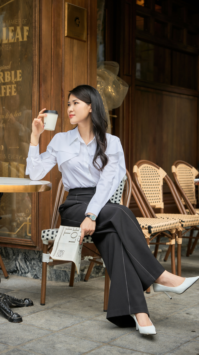 Set áo sơ mi tà bèo Ara thiết kế cao cấp WHITE CHIC