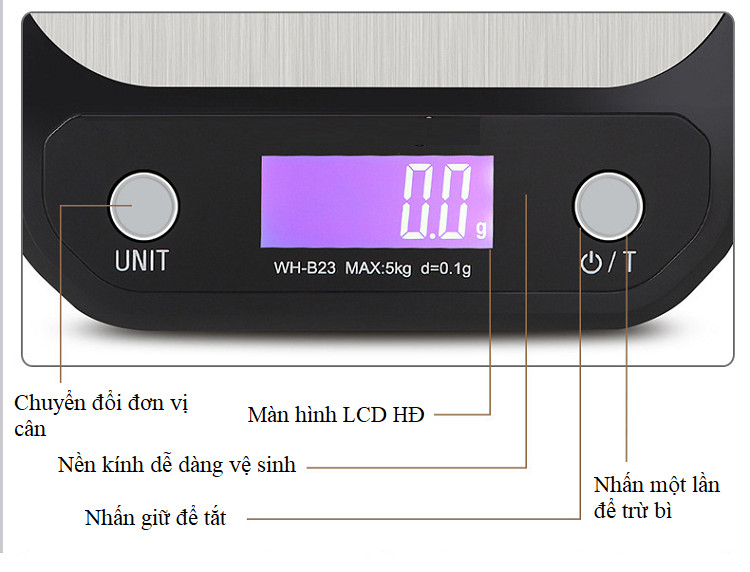 Cân nhà bếp 10kg/0,1g chống nước nhẹ