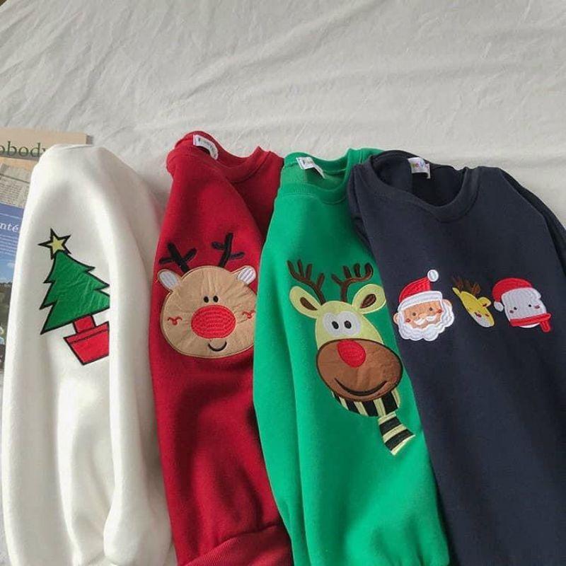 Áo sweater nỉ bông NOEL Unisex nam nữ,Áo khoác nỉ form rộng in hình Giáng sinh dễ thương phong cách teen Hàn video thật